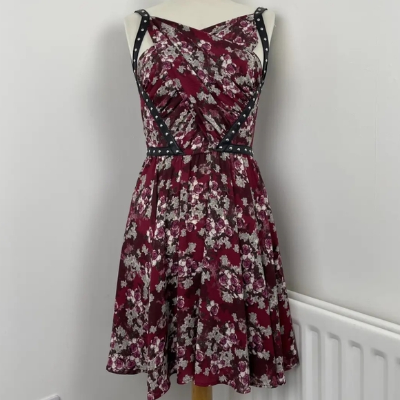 The Kooples Studded Leather Harness Floral Dress - Picture 1 of 12
